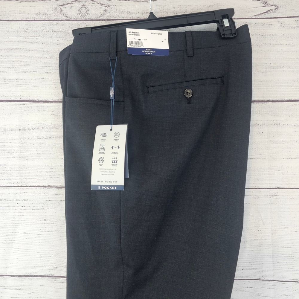 Hart Schaffner Marx 46R New York 5 Pocket Charcoal Unhemmed Pant NWT L852